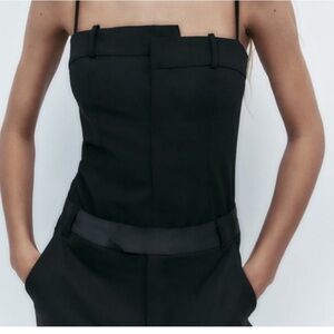 Zara Waistband Effect Adjustable Straps Black Bodysuit Size S